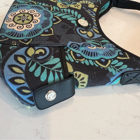 SPARTINA 449 Linen Leather Navy Blue Floral Print Shoulder Tote Bag - Picture 2 of 8